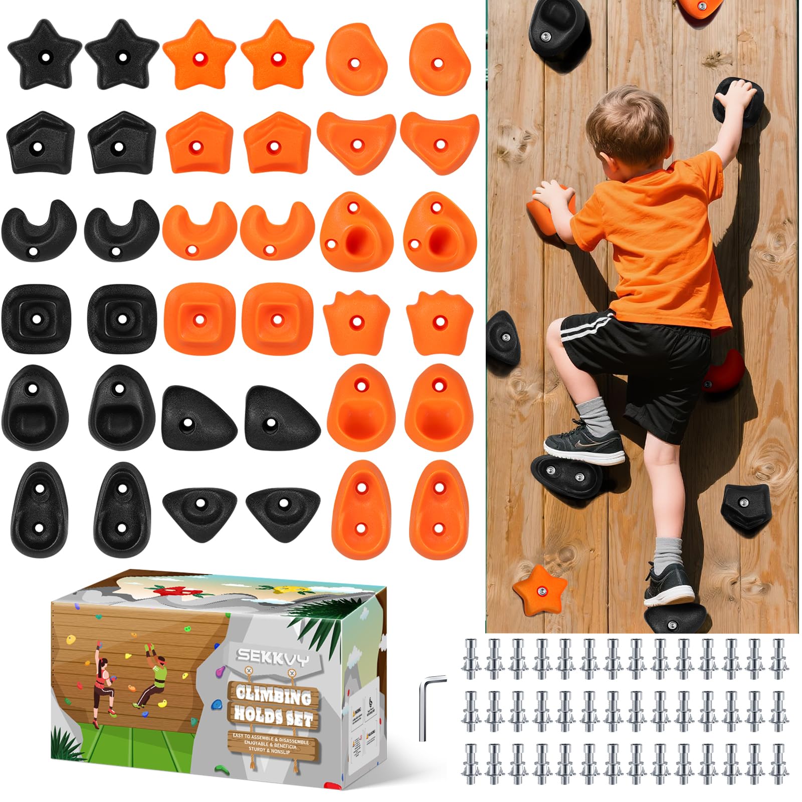 36-Pack Kids Climbing Holds - Toddler Rock Climbing Toy Set with